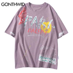 GONTHWID Graffiti Tinte Drucken T-shirts Hip Hop Punk Rock Hipster Streetwear T-shirts Shirts Männer Sommer Casual Kurzarm Tops Männlich g1229