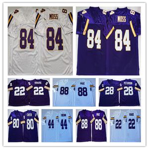 Mężczyźni College Retro Koszulki do futbolu amerykańskiego Randy Moss Fran Tarkenton Adrian Peterson Chuck Foreman Chris Doleman Cris Carter Alan Page John Randle