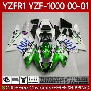 Motorcycle Bodywork For YAMAHA YZF-R1 YZF1000 YZF R 1 1000 CC Green white 00-03 Bodys 83No.61 YZF R1 1000CC 2000 2001 2002 2003 YZF-1000 YZFR1 00 01 02 03 OEM Fairing Kit