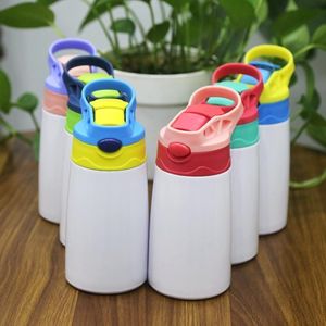 12oz Sublimation Sippy Cup 350ml Sublimation Kinder Wasserflasche mit Strohdeckel Tragbarer Edelstahl-Trinkbecher für Kinder FY4309