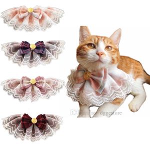 Pet Bandanas Costume Dog Apparel Cats Dogs Cute Fashionable Plaid Printed Bowknot lace Princess Saliva Towel Puppy Scarf Small Dog Cat Dress up Accessories A256