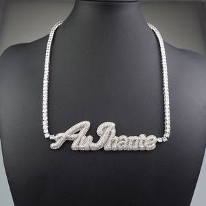 Custom Name Cursive Letter Tennis Chain Halsband för kvinnor Micro Pave Pendant Solid Back Hip Hop Rock Street Smycken