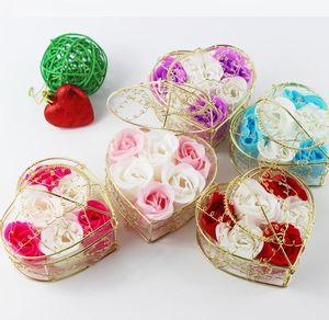Wholesale best gifts ideas resale online - Petals Gold Plated Iron Heart Shape Basket With Soap Flower Roses Scented Flower Soap Best Gifts Ideas For Women1