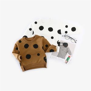 Baby Boys Sweatshirt Toddler Kids Bojke Polka Dot Mönster Hoody Toppar Hoodie Baby Girls Coat OuterWear Casual Pullovers Partihandel LJ201012