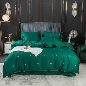 Svetanya luxuoso europeu verde 600tc egípcio de cama de algodão conjunto novo lençóis equipados folha plana fronteira colcha capa 201128