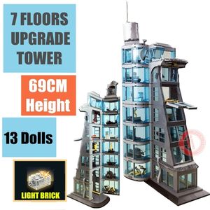 New 7 FLOORS Upgraded Iron Spider STARK Tower Industry Man Figures Fit Model Building Block Brick Kid Gift Toy Birthday Q1126