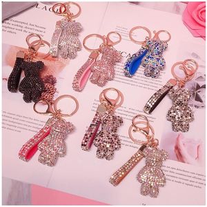 Key Ring PVC Keychain DIY Craft Cartoon Bear Handmade Rhinestone Crystal Key Chains Charm Pendant Keychains For Women Gifts