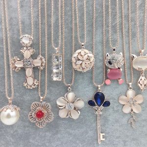 Wholesale swarovski crystal necklaces wholesale resale online - Hot Sweater Chain Stone Necklaces Pendants New Jewelry Rose Flower Cross Cat Eye Gem Stone Owl Swarovski Crystal Fashion Pendants Necklace