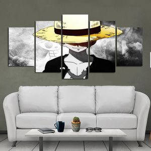 Modernes Leinwandgemälde, Wandposter, Anime-One-Piece-Charakter, Affe, Ruffy mit goldenem Hut, für die Dekoration von Wohnräumen