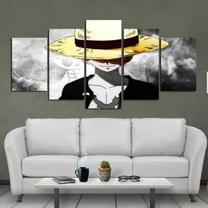 Cartaz de parede de pintura de lona de lona moderna anime um monte de personagem de uma peça Luffy com um chapéu dourado para casa decoração