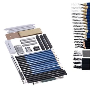 33 PCS Lápis Desenho Profissional Esboço Lápis Kit Esboço Graphite Charcoal Lápis Sticks Erasers Artigos de papelaria Suppli Y200709