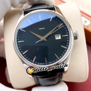 New Calatrava Steel Case 5227 5227G-010 A2813 Automatic Mens Watch Date Black Dial Black Leather Strap Gents Watches Hello_Watch HWP 5Style
