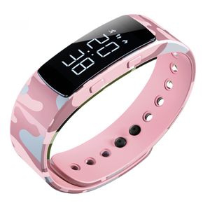ファッション迷彩発光時計デジタルウォッチ防水女性電気LEDスポーツ時計スマート充満ブレスレット腕時計201118