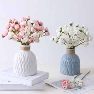 Simulation Mini Lotus Bunch Tea Rose Artificial Flowers for Home Decoration Wedding Bride Hand Bouquet Silk Flower Roses Bouquet