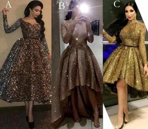 Sera Celebrity Prom Ball Gown Abiti 2020 Donna Party Night Breve Elegante Plus Size Arabo Dubai Gold Formal Dress LJ201119