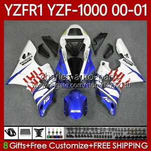 Fairings de OEM para Yamaha YZF-R1 YZF1000 YZF R1 1000 CC Yzfr1 00 01 02 03 Bodywork 83No.112 YZF R1 Branco Blue 1000CC 2000 2001 2002 2003 YZF-1000 00-03 Motocicleta Body Kit