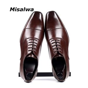 Misalwa Cap-Toe Klasik Erkekler Elbise Ayakkabı Kanat-Ucu Derby PU Deri Büyük Boy 38-46 3.5 cm Topuk Zarif Suit İş Resmi Oxfords 201215