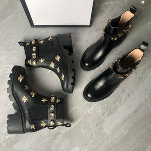 Stivali da donna martin neri in vera pelle 6 cm con tacco grosso stivaletti invernali alla caviglia designer bottines di strass di lusso femmes