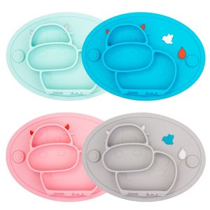 Qshare Cow Baby Dining Plate Children Food Feeding Bowl Anti-Fall Dishes Infant Silicone Suction Tableware LJ201019