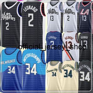 Kawhi 2 Basketball Leonard Jersey Giannis 34 Koszulki Antetokounmpo Męs Paul 13 George Jersey Black