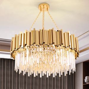 Modern crystal chandelier lamps for living room luxury gold stainless steel lamp home decor chain light fixture led Indoor lighting