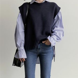 Плюс размер вязаные свободные весенние осень женщины свитер пуловер без рукавов женские негабаритные женские жилет Maxi 201029