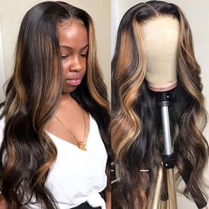 Baby Hair 13x4 Lace Remi Wig Natural Body Wave Highlighter Wig Brazil Highlighter Human Hair Honey Blonde Gradient seamless natural
