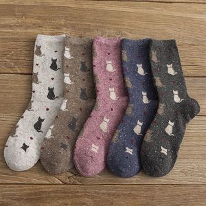 Utskriftskatter Medium Sock Warm Andningsbar Casual Vinter Kvinnor Tecknade Animal Garn Wool Socks Bekvämt Fashion 3 6yg M2