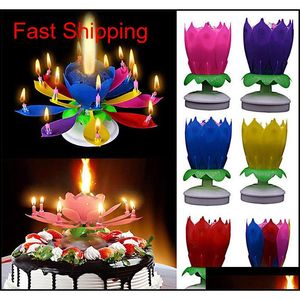 Wholesale rotating lotus birthday candle for sale - Group buy Musical Birthday Candle Birthday Cake Topper Decoration Magic Lotus Flower Candles Blossom Rotating Spin Party Candle Fipac
