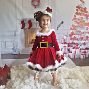 Christmas Kids Baby Girls Fleece Dress O-Neck Long-Sleeve High-Waist Skirt with Back Zipper Party Pageant Santa Dresses - LJ200921