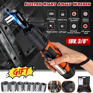 Portable 18 V Cordless Elektryczny Klucz 3/8 '' 60N.M Ratchet Ratchet 90 stopni Prawo Kąt Wrench Elektronarzędzia Zestaw Y200323