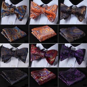 Neck Ties Floral 100%Silk Jacquard Woven Men Butterfly Self Bow Tie BowTie Pocket Square Handkerchief Hanky Suit Set #RF31