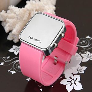 Silica tape alloy shell LED electronic watch mirror watch silver square button LED wholesale