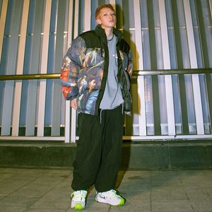 Mężczyźni Hip Hop Vintage Retro Parka Jacket Streetwear Malarstwo Drukowana Kurtka Harajuku Bawełna Zima Wyściełana Kurtka Płaszcz Ciepły Znosić 201214