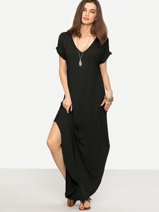 Rolled Sleeve Split Curved Hem Tee Dress SHE