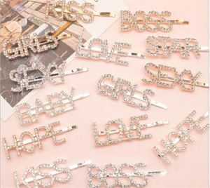 15 Styles Sier Gold Letter Word Rhinestone Crystal Hairpin Hairgrip Hairclips Clip Grip Pin Barrette Ornament Hair Accessories FY4345