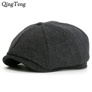 Octagon HerringBone Newsboy Cap Vintage Wool Men basker Casual Peaked Caps Ivy Cap för kvinnor platt hatt fransk pumpa hatt 2 storlekar y200110