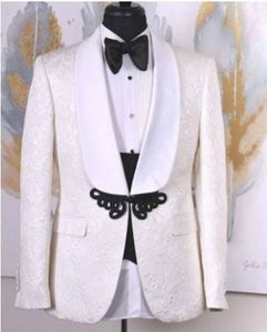 Шал воротничок слоновой кости Paisley Groom Tuxedos мужчина деловой костюм свадьба Blazer Wase Watchooat брюки комплекты (куртка + брюки + жилет + галстук) к 50