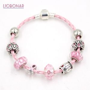 Breast Cancer Awareness Jewelry Lampwork Murano Glass Bead Live Laught Love Pink Ribbon Breast Cancer Bracelets for Women Gifts Y1218