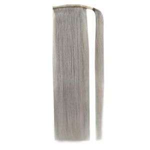 Human Hair Extensions Ponytail #Grey Clip in Ponytail Hair Piece Wrap Around Gray Ponytail Hair Extensions double drawn virgin