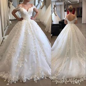 Ball Gown Wedding Dresses Off Shoulder Illusion Lace Appliques Beads Crystal Court Train Plus Size Formal Bridal Gowns Robe De Mariee 403