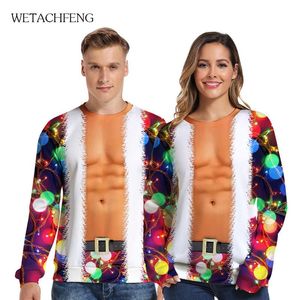 Mäns Tröjor År Rolig 3D Novelty Muscle Printed Ugly Christmas Oversized Sweatshirst Winter Autumn Festival Jumpers Tops