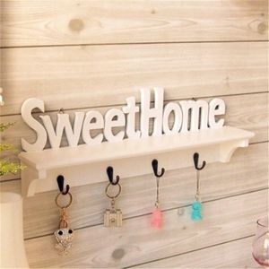 1Pc Sweet Home Words 4 Hooks Shelves Hat Key Holders Storage Shelf Hanging Hooks Wall Mounted Rack Home Storage Holder Y200429