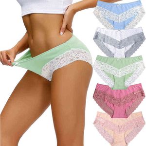 5pcs/set külot pamuklu kadın iç çamaşırı seksi dantel dişi külot düz renkler külot iç çamaşırı iç çamaşırı S-xxl tasarım kadın külot 211222