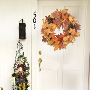 Dekorativa Blommor Kransar T84e 20 tum Höstkrans Konstgjorda bär Pumpa Fall Garland Hängande Ornament Halloween Tack