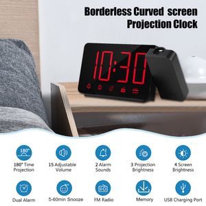 Проекционный будильник 180Projector с FM-радио Snooze Функция 4 Dimmer двойной тревоги USB зарядки цифровых часов 12H / 24H 201119