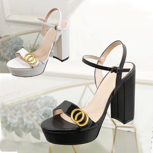 Designer Women Sandals Party Fashion 100% läderdanssko Nya sexiga klackar Super 11cm Lady Wedding Metal Belt Buckle High Heel Woman Shoes Stor storlek 35-40-42 med låda