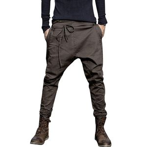 Harem moda 2020 calças casuais masculinas calças de virilha baixa calças corredores pés pendurados virilha