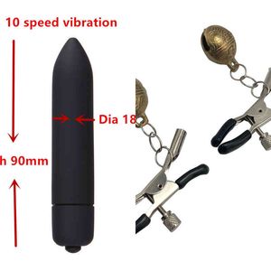 NXY Sex Pump Leksaker Kvinna Rostfritt Stål Tortyr Play Clamp Bell Ring Metall Nippelklipp Bröst BDSM Bondage Restraint Fetish Egg Vibrator Toy 1221