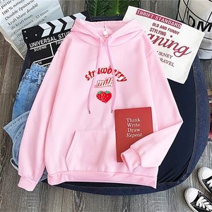 Merry Hübsche Rosa Nette Erdbeer Hoodie Sweatshirt Harajuku Milk Grafik Kapuzenpullover Schule Mädchen Trainingsanzug 2XL 201211